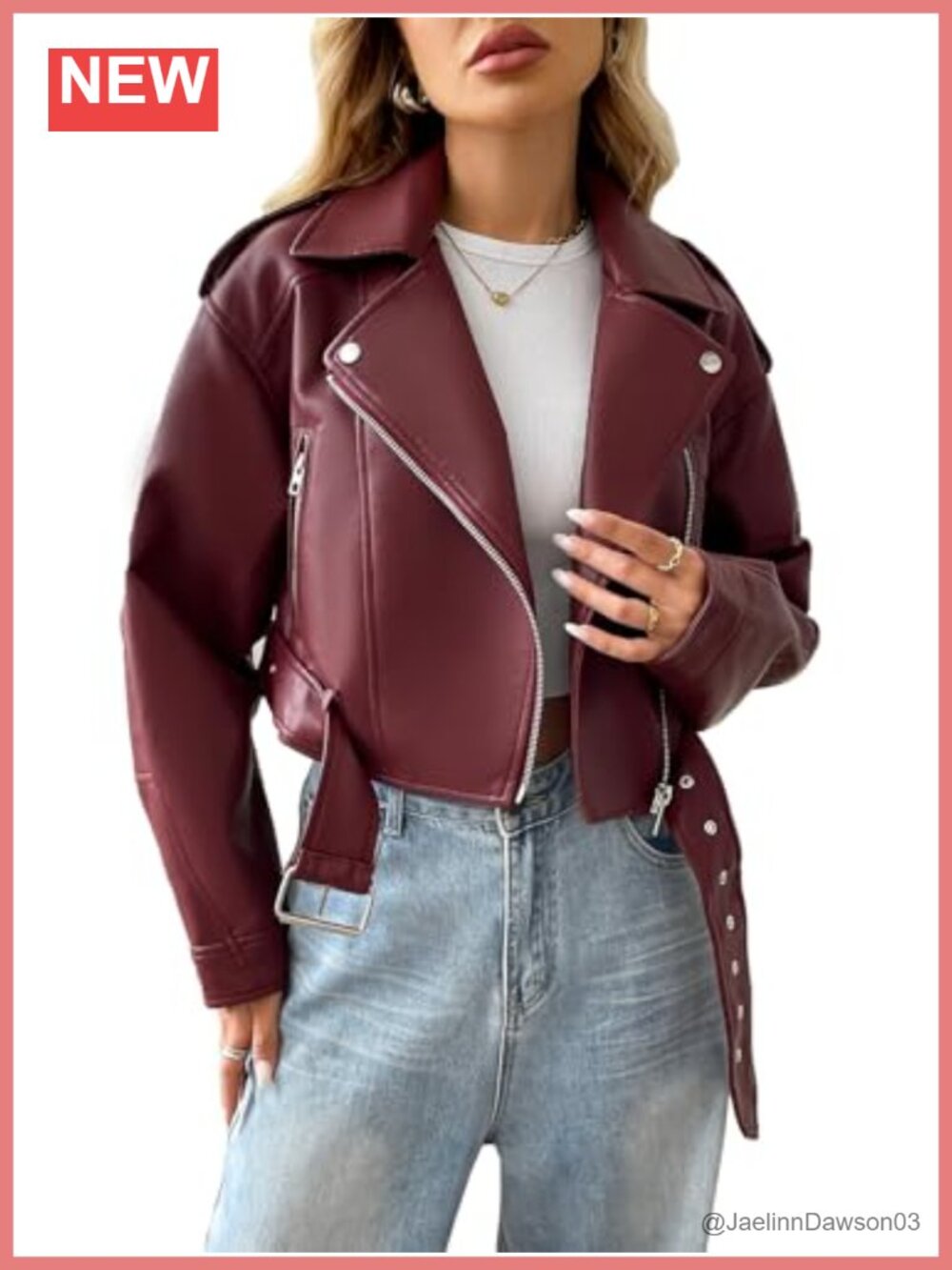 Faux Leather Cropped Jacket Vegan Motor Biker Belted Coat